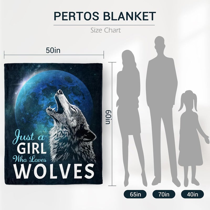 Levens Wolf Blanket Gift for Girls, Just A Girl Who Loves Wolf Throw Blankets for Couch & Sofa Bed 60"x50", Funny All-Season Decorative Soft Kids Blanket, for Birthdays & Holidays - Image 3